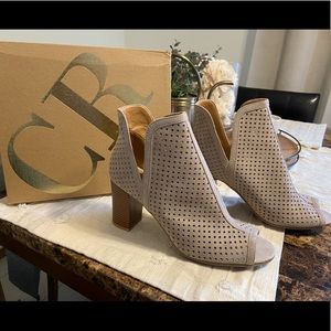 Charlotte Russe Tan suede peep toe heels